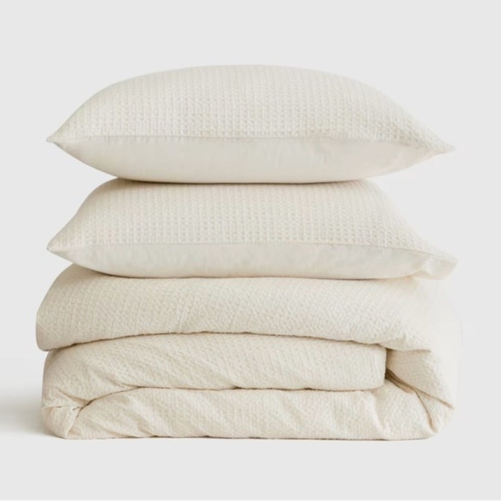 NWOT QUINCE Organic Luxe Waffle Duvet Cover Set King Cal King Undyed 4948